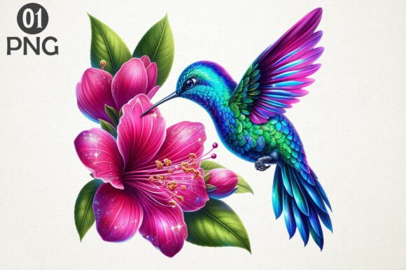 Download Hummingbird with Pink Flower PNG - Hummingbird Collection