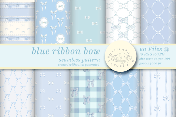 Download Watercolor Blue Ribbon Bow Pattern - Premium Resources
